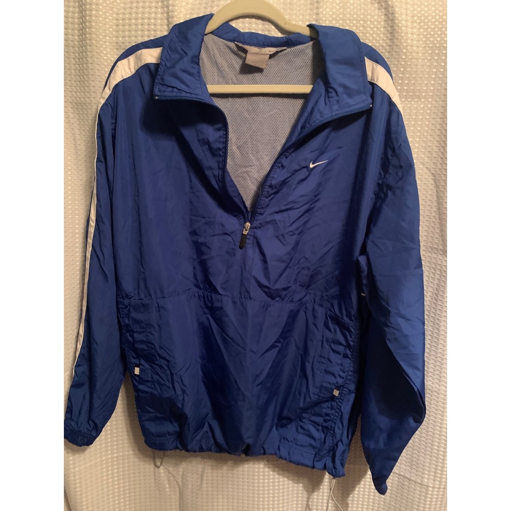 Nike Womens XL Royal Blue Half Zip Windbreaker Mesh Lined Pullover Jacket